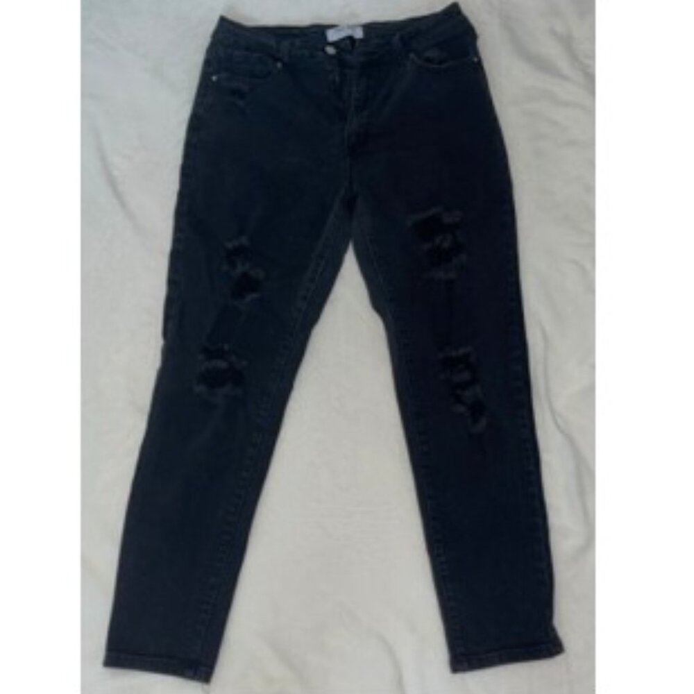 Wax Jeans Women 30x27 Black Denim Distress Rip Skinny RN#134352 Style #90256